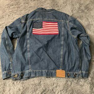 SOLD! Vintage Ralph Lauren Polo Country USA MADE American Flag Denim Jacket XL